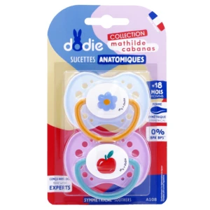 Dodie Mathilde Cabanas Sucette Anatomique +18mois Fleur/tomate B/2