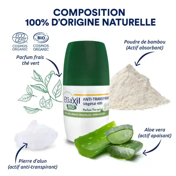 Etiaxil Végétal Déodorant Anti-transpirant 48h Thé Vert Bio Roll-on/50ml