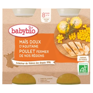 Babybio Maïs Doux D'aquitaine Poulet Fermier De Nos Régions 2pots/200g