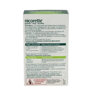 Nicorette Menthe Fraiche 4 Mg Sans Sucre, Gomme à Mâcher Médicamenteuse édulcorée Au Xylitol Et à L'acésulfame Potassique