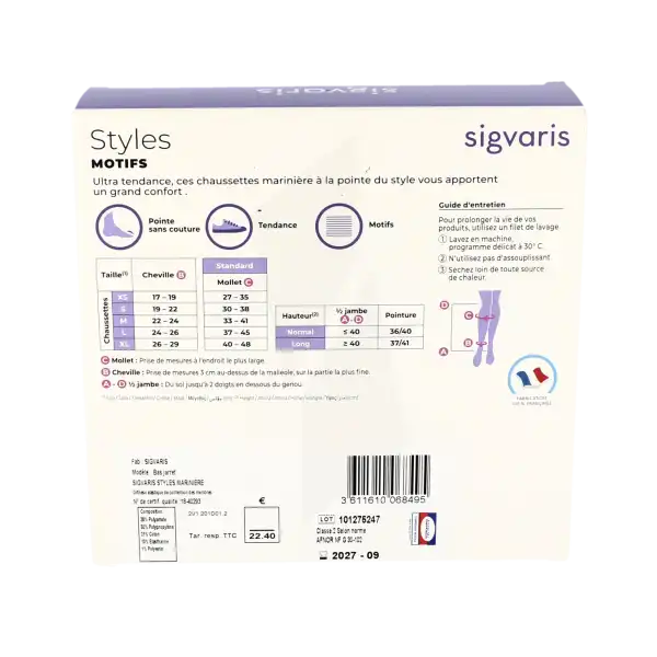Sigvaris Styles Motifs Mariniere Chaussettes  Femme Classe 2 Marine Blanc Small Normal