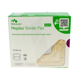 Mepilex Border Flex Carre Pansement Hydrocellulaire Adhésif Stérile Siliconé 7,5x8,5cm B/16