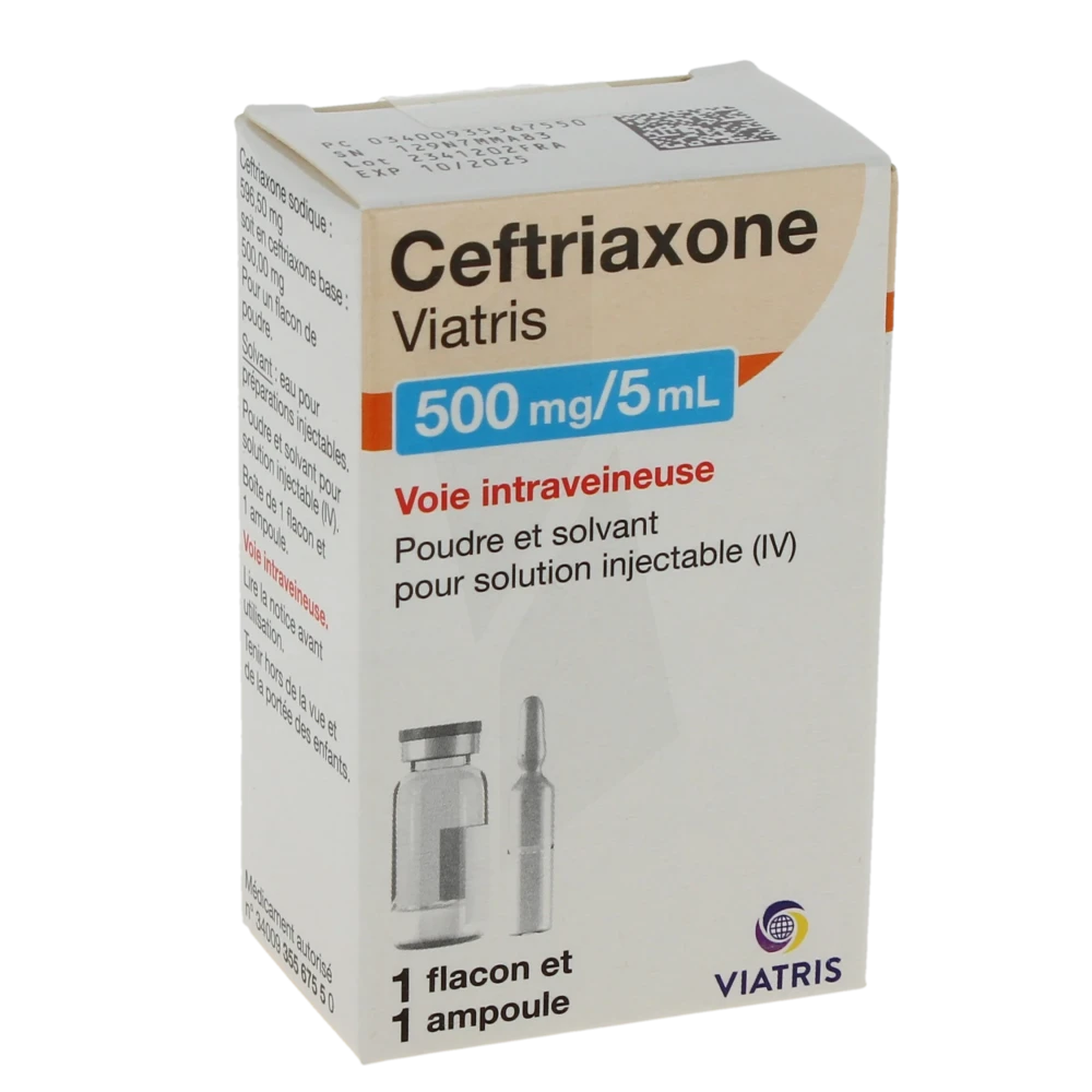 Ceftriaxone Viatris 500 Mg/5 Ml, Poudre Et Solvant Pour Solution Injectable (iv)