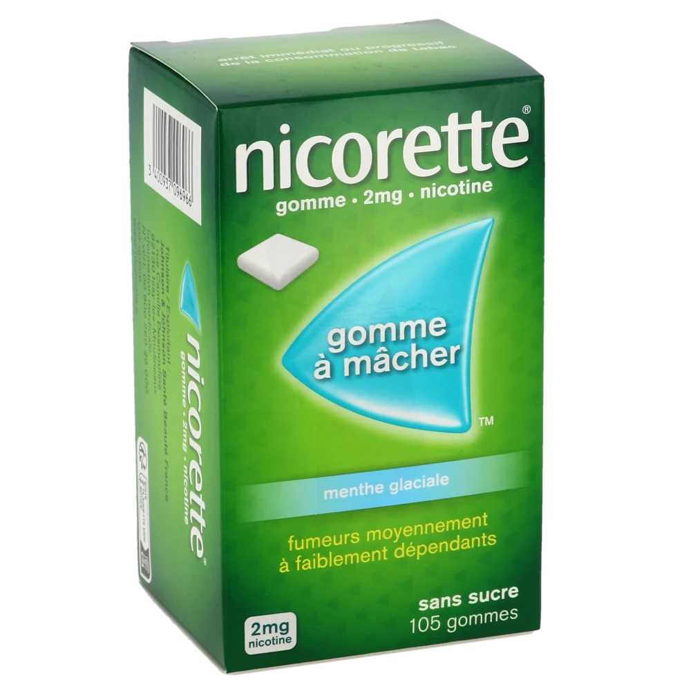 Nicorette 2 Mg Gom à Mâcher Médic Sans Sucre Menthe Glaciale Plq/105