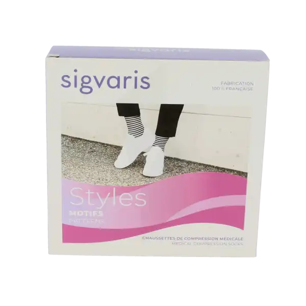 Sigvaris Styles Motifs Mariniere Chaussettes  Femme Classe 2 Marine Blanc Large Normal