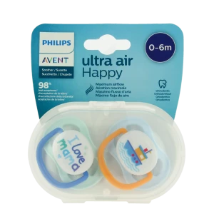 Avent Ultra Air Sucette Silicone 0-6mois Boy Love Mama B/2