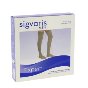 Sigvaris Expert Bas Cuisse Auto-fixant Classe 3 Homme Noir Long M