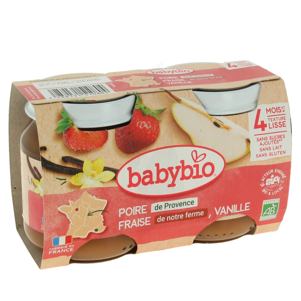 Babybio Alimentation Infantile Poire Fraises Vanille 2pots/130g