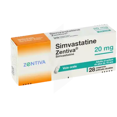 SIMVASTATINE ZENTIVA 20 mg, comprimé pelliculé sécable