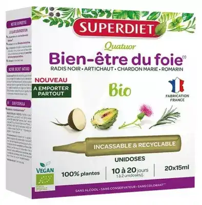 Superdiet Quatuor Bio Solution Buvable Digestion 20 Unidoses/15ml