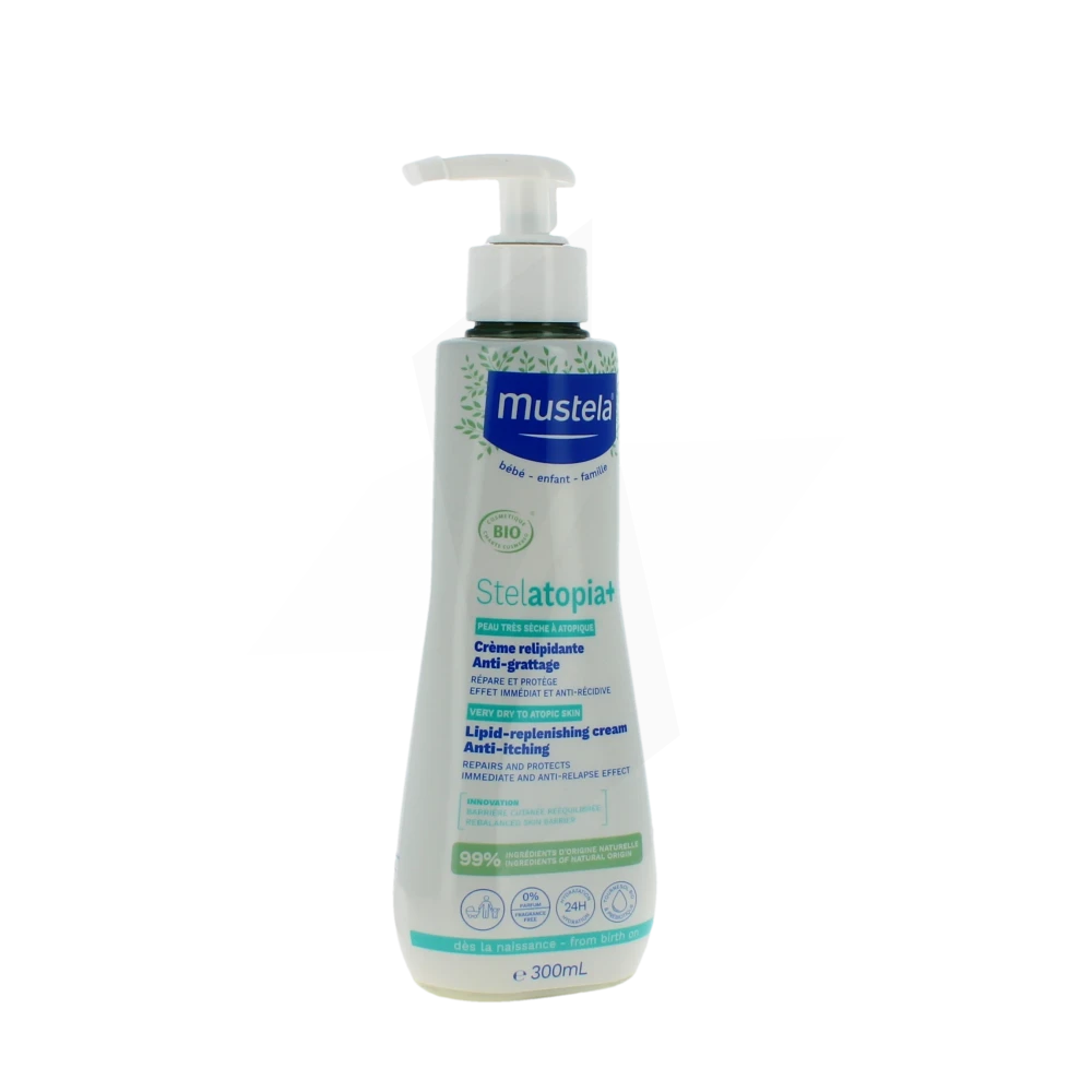 Mustela Stelatopia + Crème Relipidante Anti-grattage à L’oléodistillat De Tournesol Bio Et Au Bioécolia Bio 300 Ml