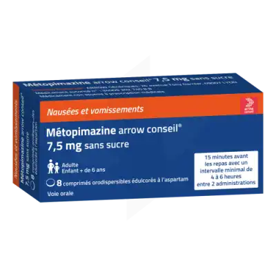 Metopimazine Arrow Conseil 7,5 Mg Cpr Orodisp Sans Sucre édulcoré à L'aspartam Plq/8 à VIC-LE-COMTE