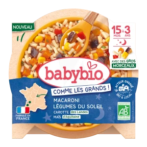 Babybio Alimentation Infantile Bonne Nuit Macaroni Légumes Du Soleil Carotte Maïs Assiette/200g