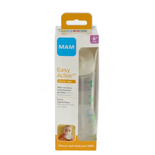 Mam Biberon Easy Active 2ème âge  +6mois 330ml - Vert