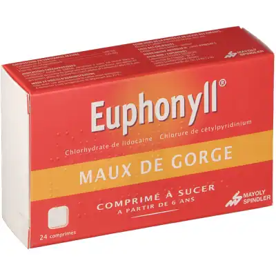 EUPHONYLL MAUX DE GORGE CETYLPYRIDINIUM LIDOCAINE SANS SUCRE, comprimé à sucer édulcoré au sorbitol et à lacésulfame potassique