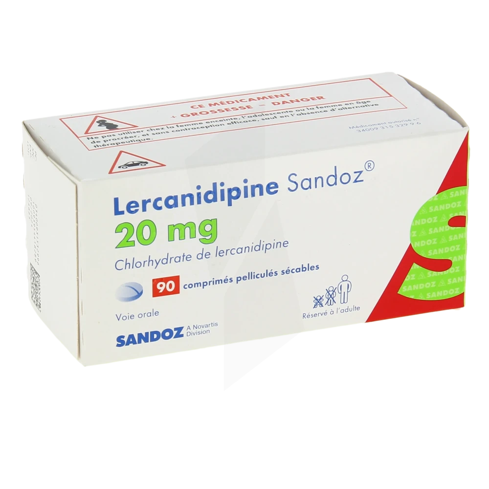 Lercanidipine Sandoz 20 Mg, Comprimé Pelliculé Sécable
