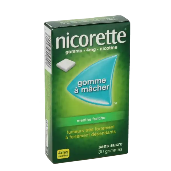 Nicorette Menthe Fraiche 4 Mg Sans Sucre, Gomme à Mâcher Médicamenteuse édulcorée Au Xylitol Et à L'acésulfame Potassique
