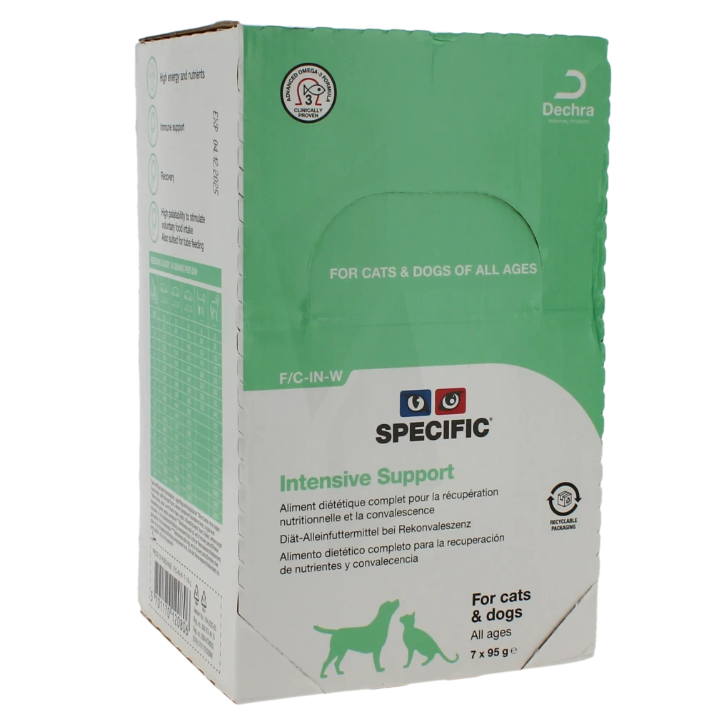 Dechra Specific Intensive Support Aliment Diététique Complet Pour La Récupération Nutritionnelle Et La Convalescence Chat & Chien 7x95g