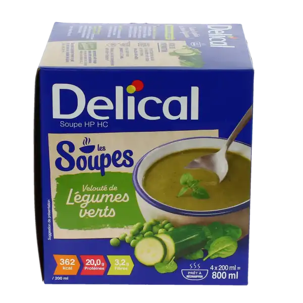 Delical Soupe Hp Hc Nutriment Velouté Légumes Verts 4bols/200ml