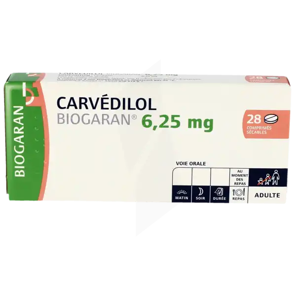 Carvedilol Biogaran 6,25 Mg, Comprimé Sécable