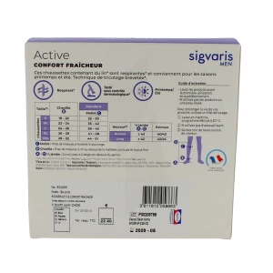 Sigvaris Active Confort Fraîcheur Origin Lin Chaussette Classe 2 Homme Noir Long M