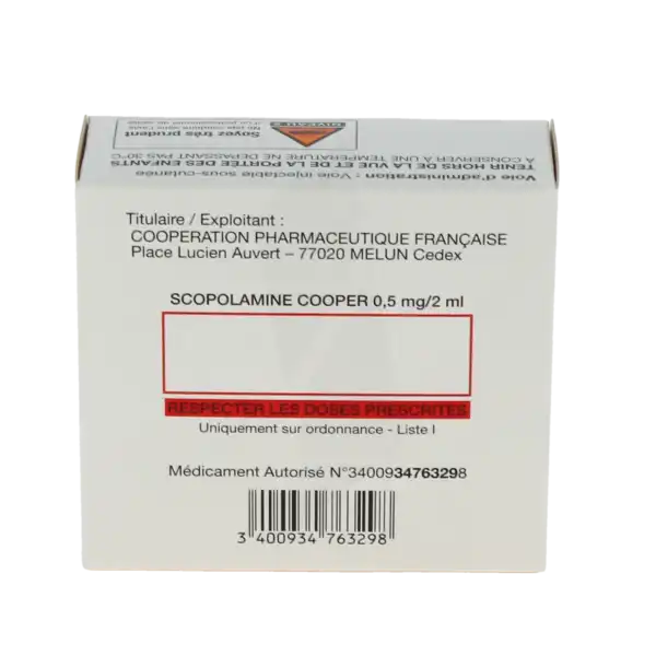 Scopolamine Cooper 0,5 Mg/2 Ml, Solution Injectable