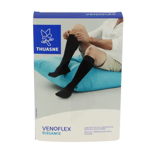 Thuasne Venoflex Elegance 2 Chaussette Maille Côtelée Homme Marine T3l