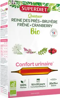 Superdiet Quatuor Bio Solution Buvable Confort Urinaire 20 Ampoules/15ml à Saint-Sébastien-sur-Loire