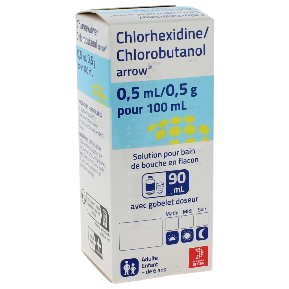 Chlorhexidine/chlorobutanol Arrow 0,5 Ml/0,5 G Pour 100 Ml, Solution Pour Bain De Bouche En Flacon