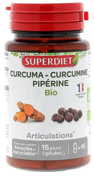 Superdiet Curcuma Curcumine Piperine Bio Gélules B/45