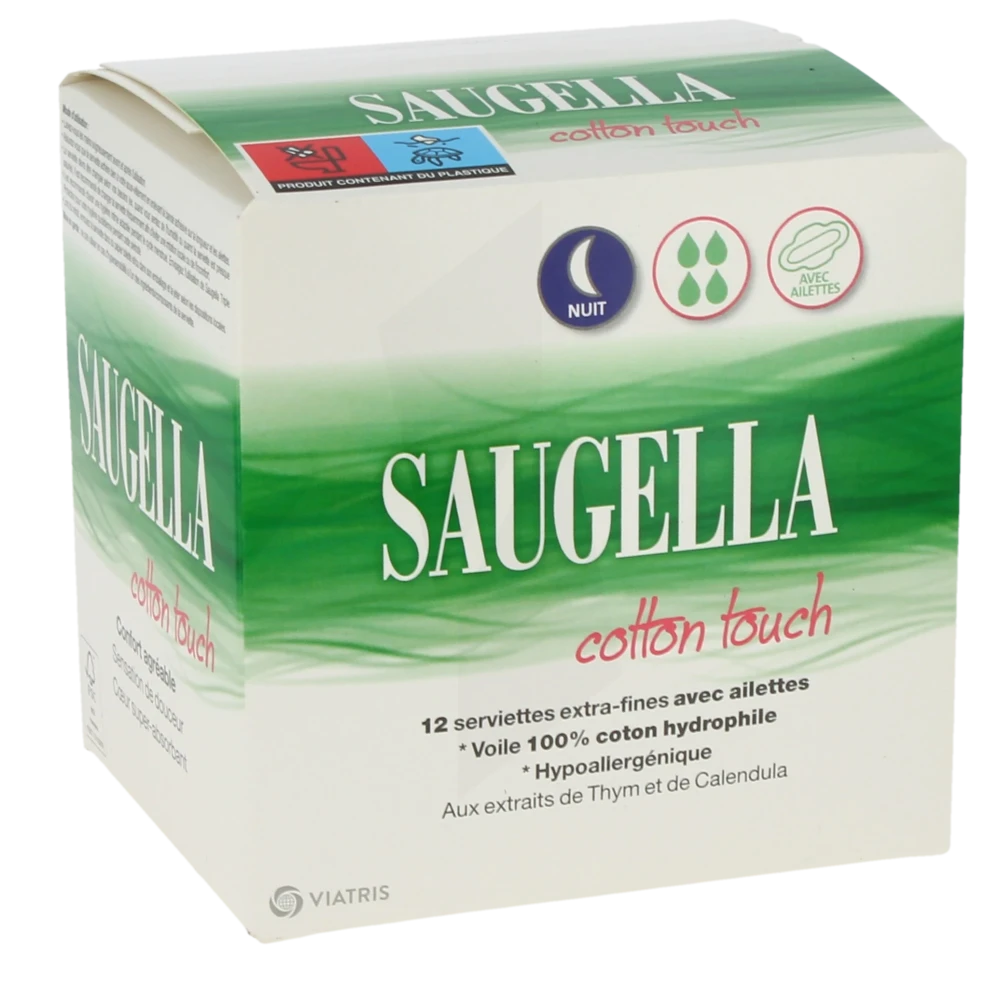 Saugella Cotton Touch Serviette Périodique Avec Ailettes Nuit B/12