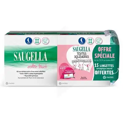 Saugella Cotton Touch Serviette Périodique Avec Ailettes Nuit Lot/2 + Lingettes à VILLENEUVE-LOUBET