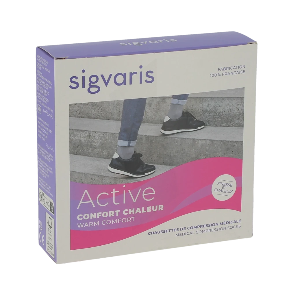 Sigvaris Active Confort Chaleur Chaussettes  Femme Classe 2 Plume Small Normal