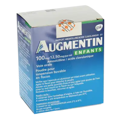 Augmentin 100 Mg/12,50 Mg Par Ml Enfants, Poudre Pour Suspension Buvable En Flacon (rapport Amoxicilline/acide Clavulanique : 8/1) à CUISERY