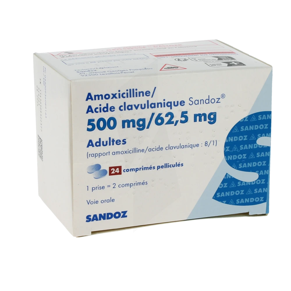 Amoxicilline/acide Clavulanique Sandoz 500 Mg/62,5 Mg Adultes, Comprimé Pelliculé (rapport Amoxicilline/acide Clavulanique : 8/1)