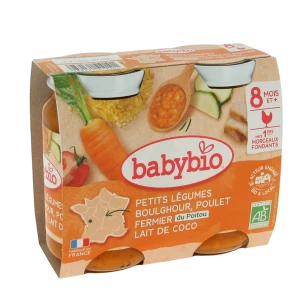 Babybio Alimentation Infantile Petits Légumes Boulghour Poulet Coco Morceaux 2pots/200g