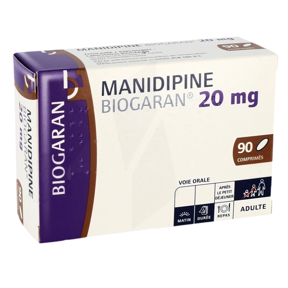 Manidipine Biogaran 20 Mg, Comprimé