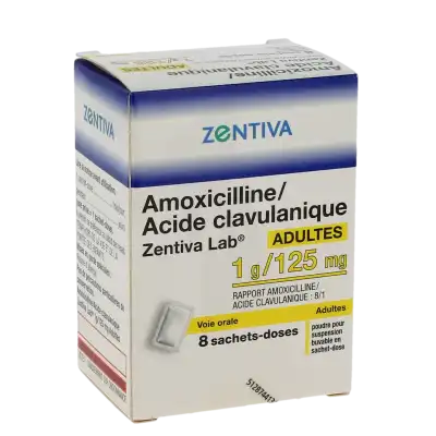 Amoxicilline/acide Clavulanique Zentiva Lab 1 G/125 Mg Adultes, Poudre Pour Suspension Buvable En Sachet-dose (rapport Amoxicilline/acide Clavulanique : 8/1) à Bassens