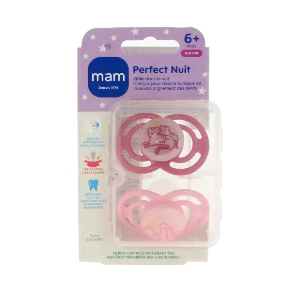 Mam Perfect Sucette Anatomique Silicone +6mois Nuit B/2