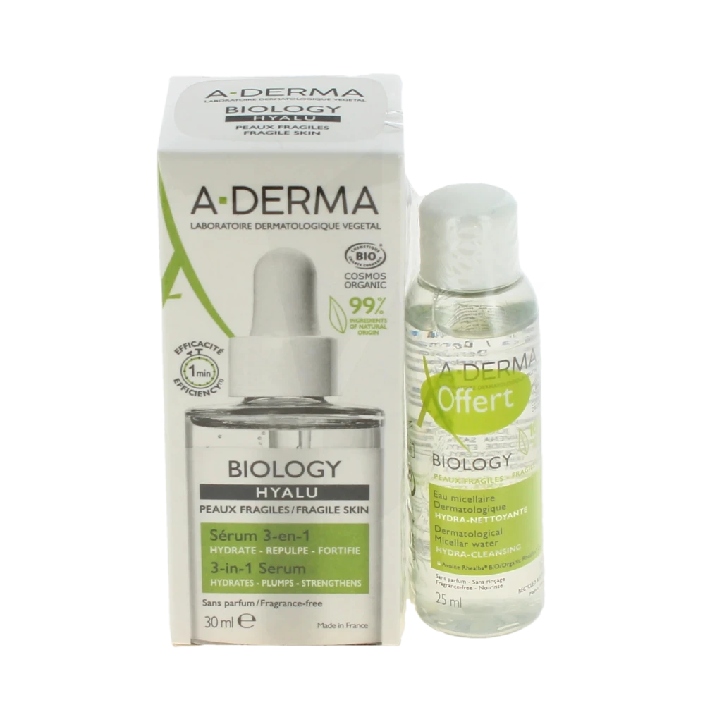 Pharmacie de Bias - Parapharmacie Aderma Biology Hyalu Srum 3 En 1 Flacon  Pipette De 30 Ml + Eau Micellaire - BIAS
