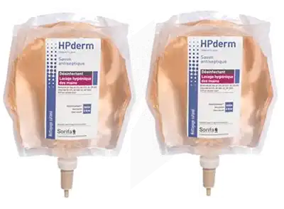 HPderm® Lotion antiseptique Désinfectant pour le lavage hygiénique des mains Lot de 2 poches 800ml pour distributeur SORIBAG