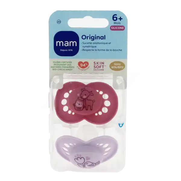 Mam Original Sucette Silicone 6mois+ Nature B/2