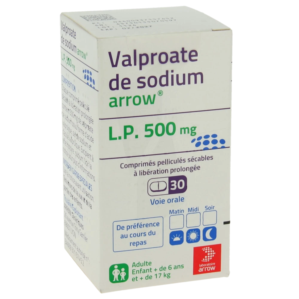 Valproate De Sodium Arrow L.p. 500 Mg, Comprimé Pelliculé Sécable à Libération Prolongée