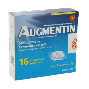 Augmentin 500 Mg/62,5 Mg, Comprimé Pelliculé (rapport Amoxicilline/acide Clavulanique : 8/1)