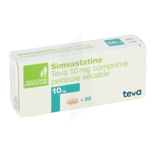 Simvastatine Teva 10 Mg, Comprimé Pelliculé Sécable