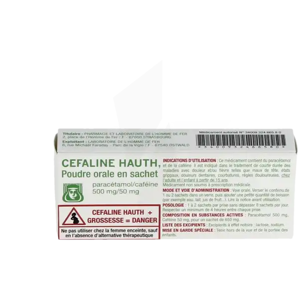 Cefaline Hauth 500mg/50mg, Poudre Orale En Sachet