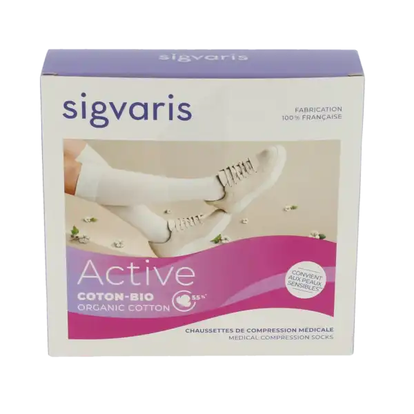 Sigvaris 2 Active Coton Bio Chaussette Femme Noir Ll