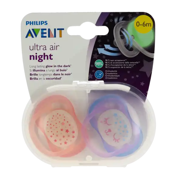 Avent Ultra Air Sucette Nuit Silicone 6-18mois Girl B/2