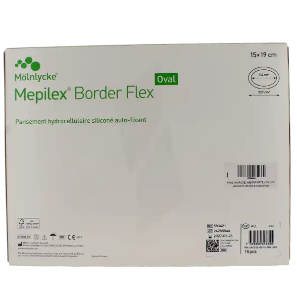 Mepilex Border Flex Oval Pansement Hydrocellulaire Adhésif Stérile Siliconé 15x19cm B/16
