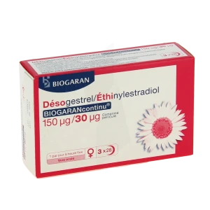 Desogestrel/ethinylestradiol Biogarancontinu 150 Microgrammes/30 Microgrammes, Comprimé Pelliculé